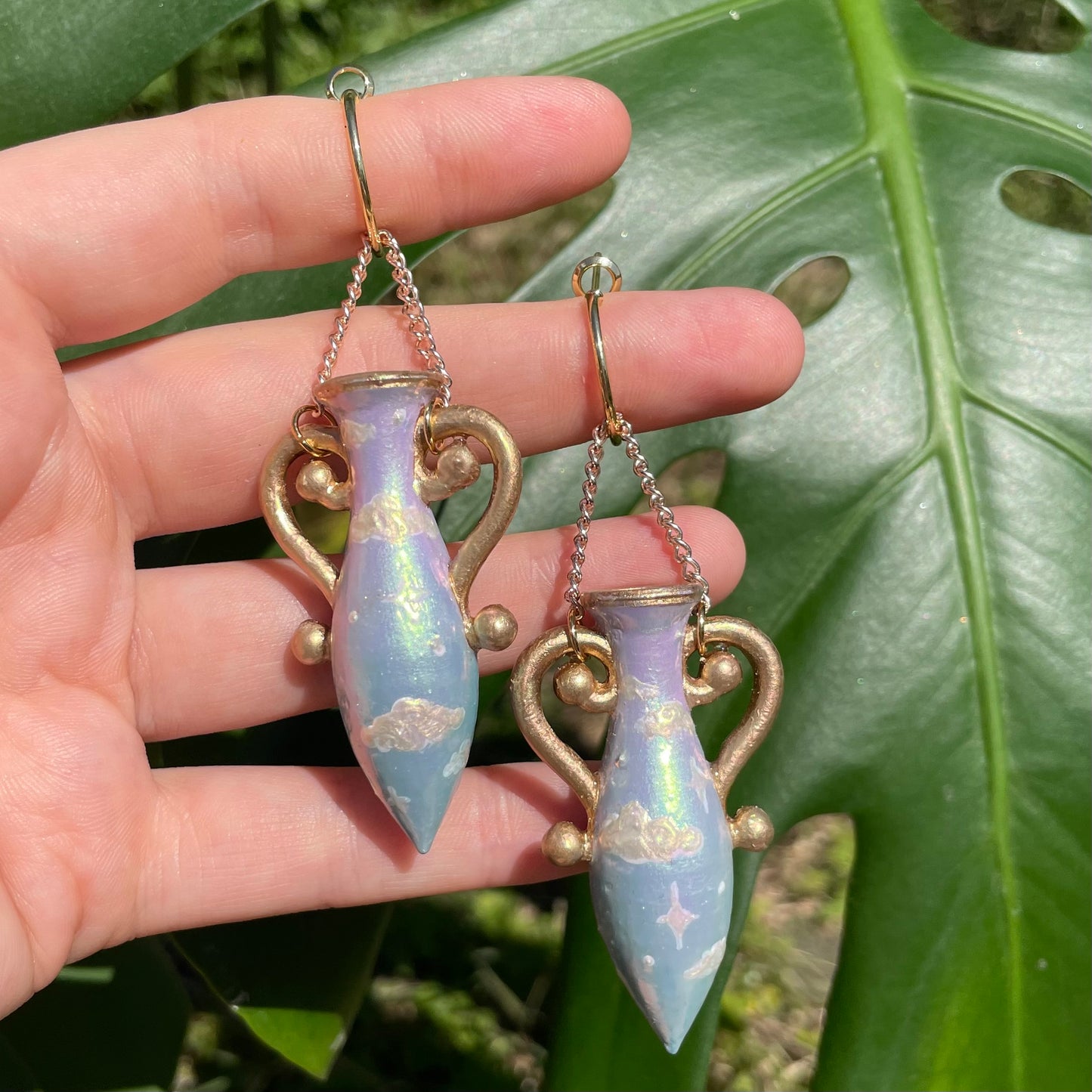 Purple Blue Gold Large Vase Earrings