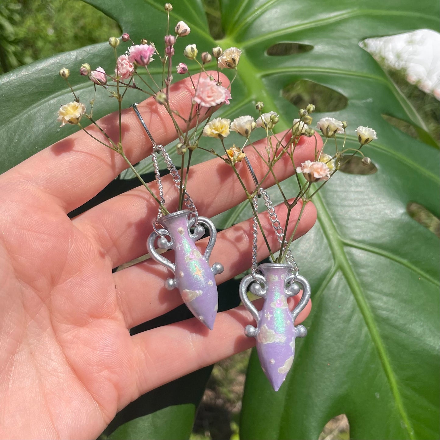 Purple Silver Small Vase Earrings