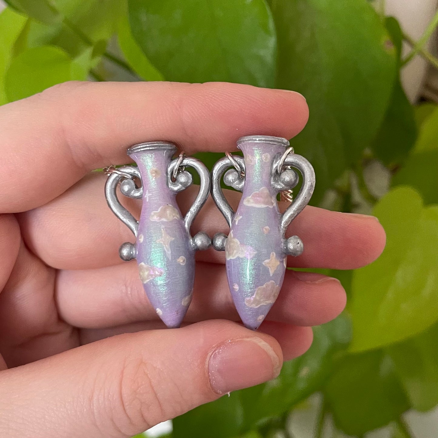 Purple Silver Small Vase Earrings