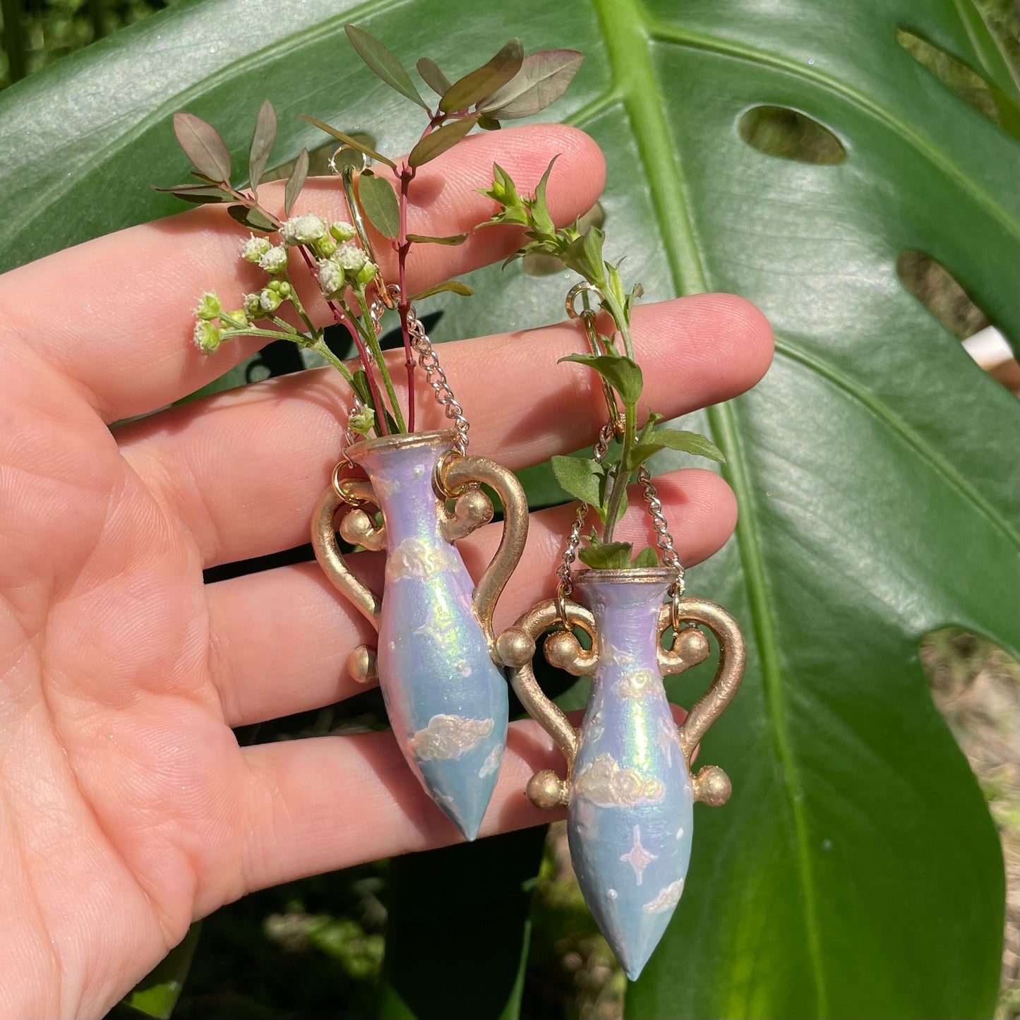 Purple Blue Gold Large Vase Earrings