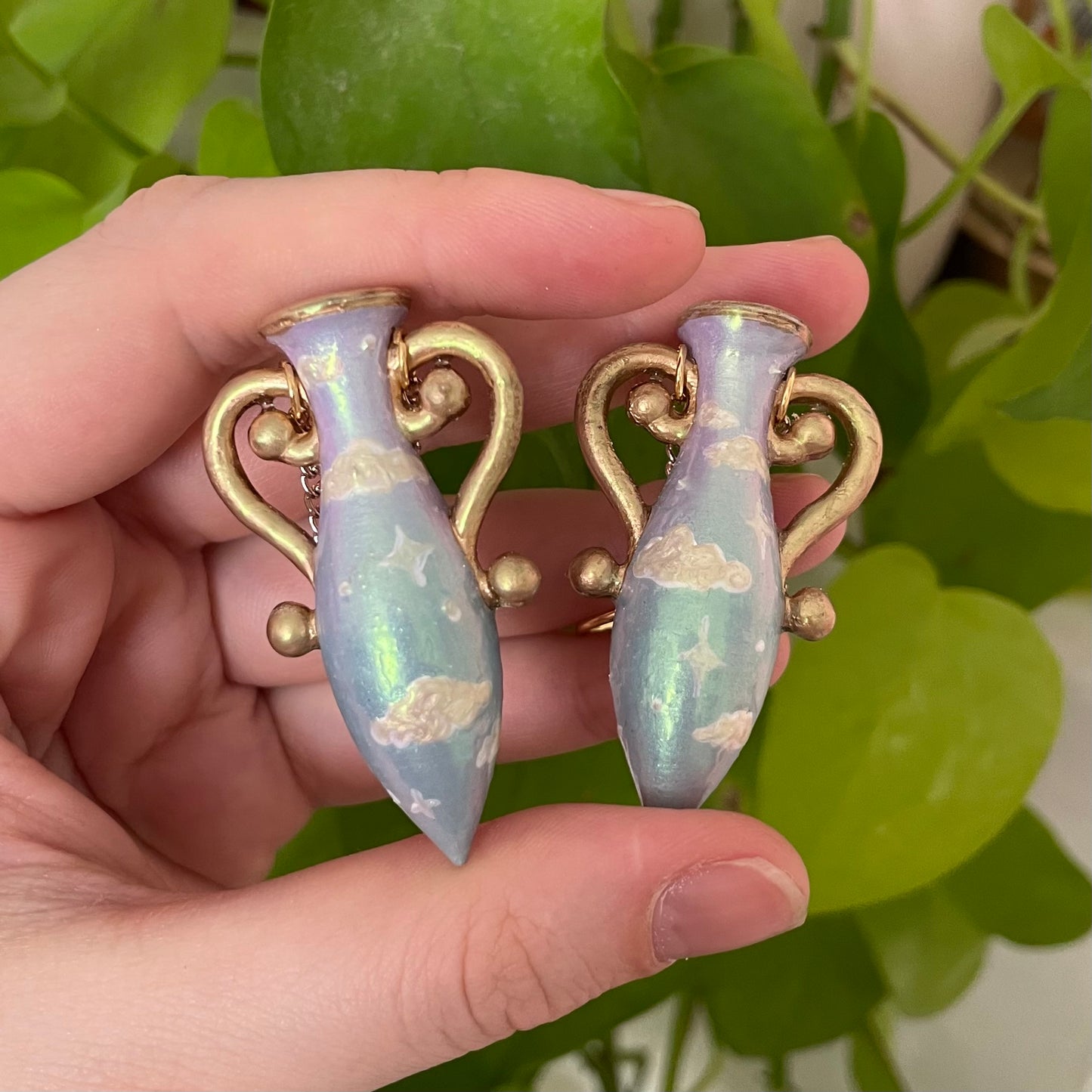 Purple Blue Gold Large Vase Earrings
