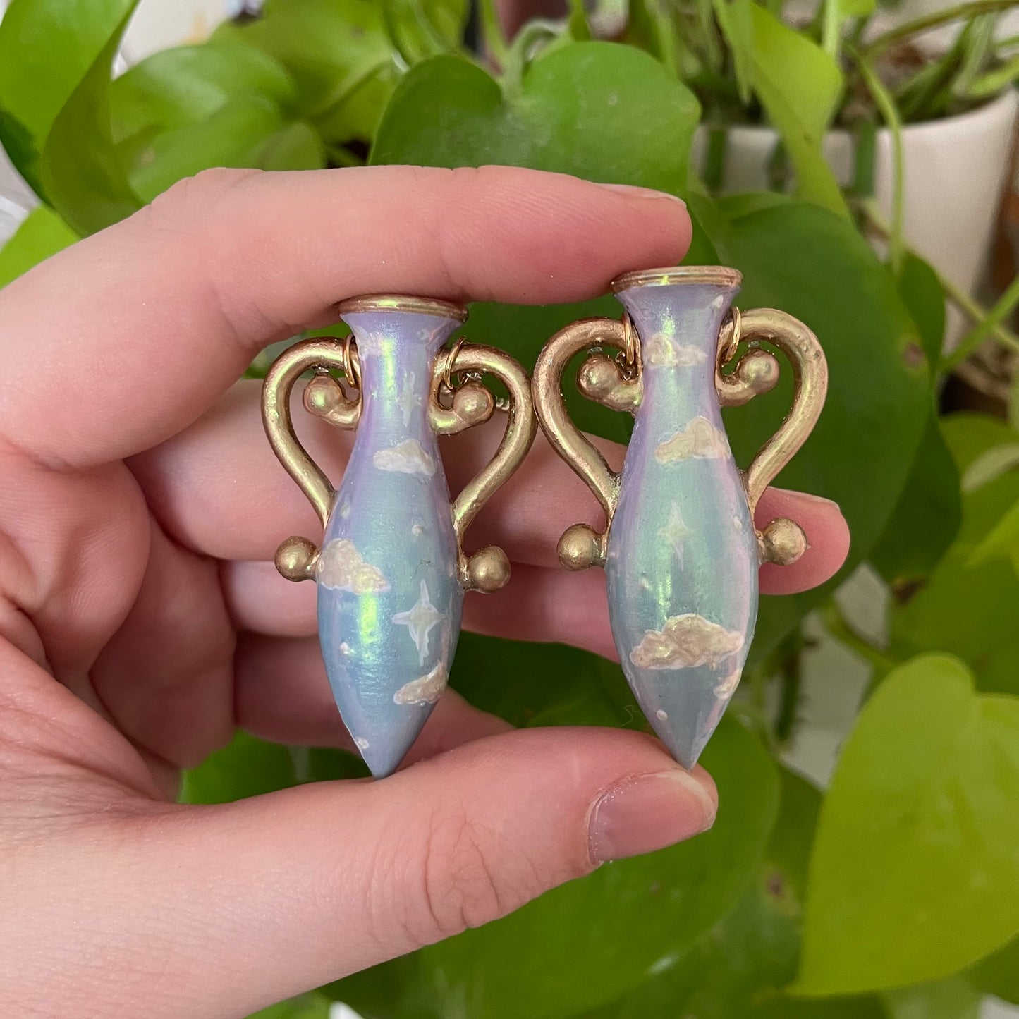 Purple Blue Gold Large Vase Earrings