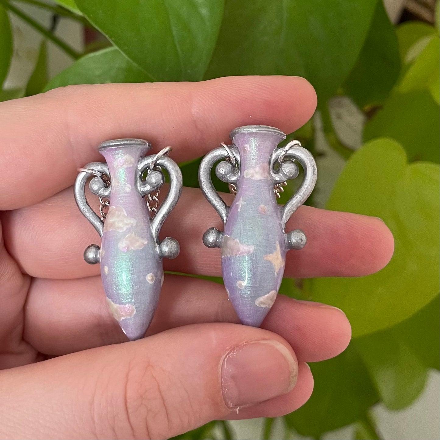 Purple Silver Small Vase Earrings