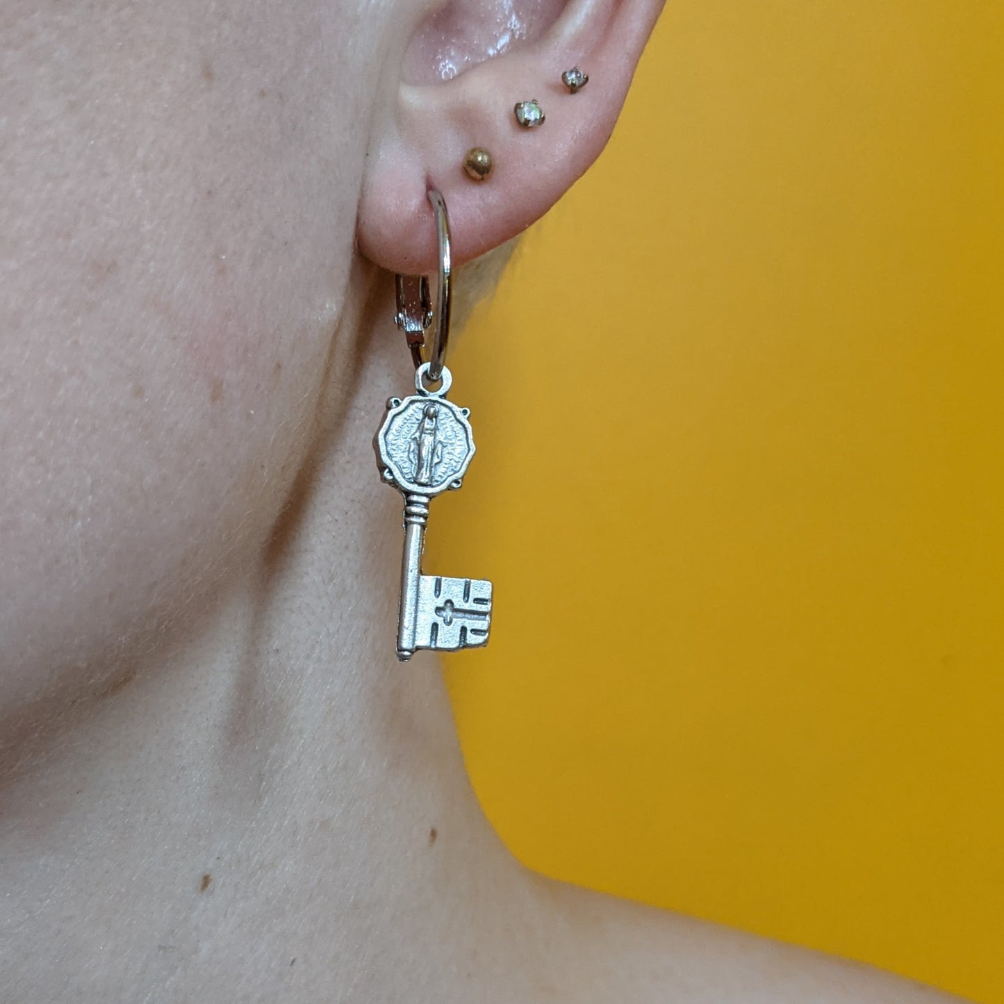 Lady of Scapula's Key to Heaven Extra Small Hoop - Silver - Single
