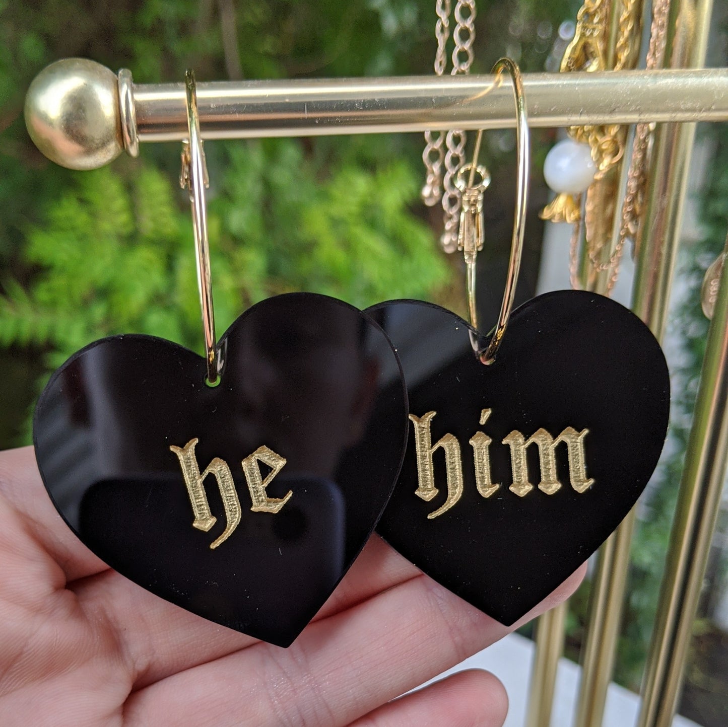 He/Him Pronoun Hoops - Black