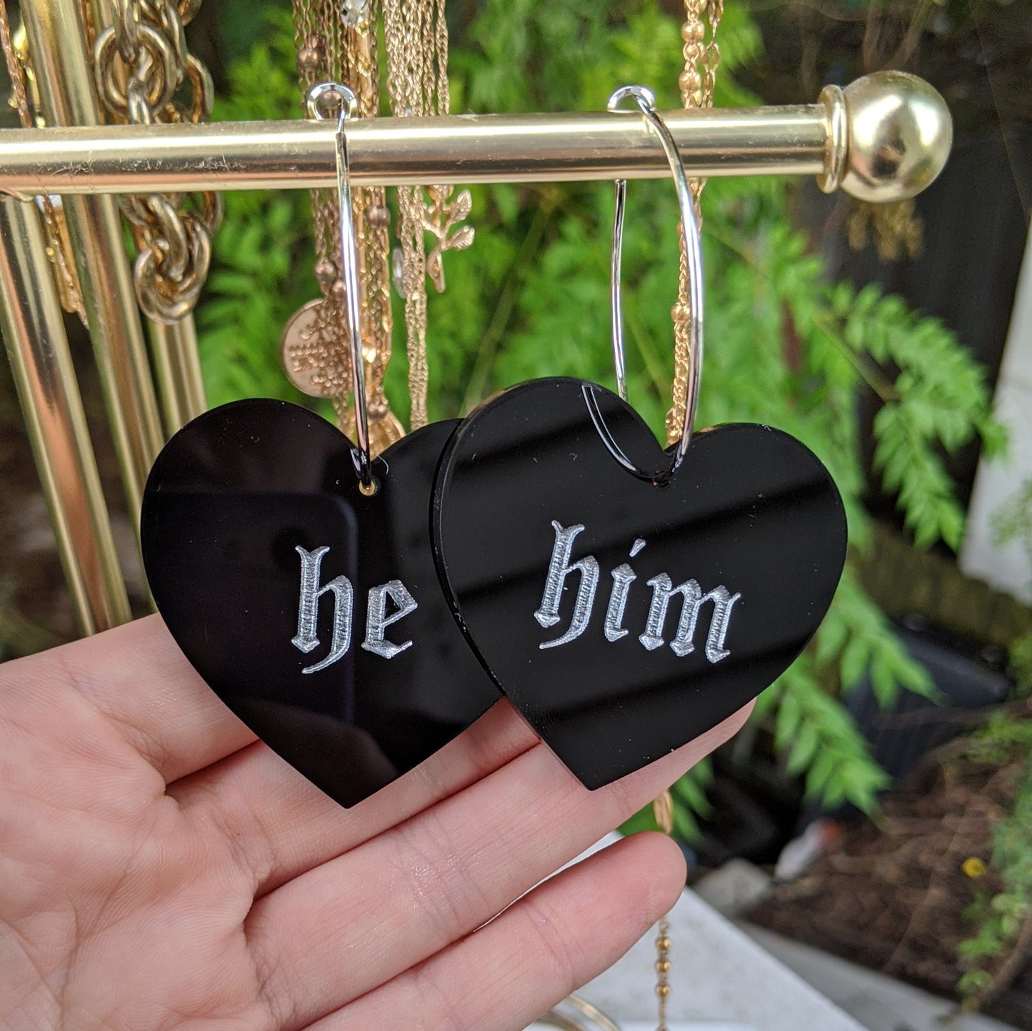 He/Him Pronoun Hoops - Black