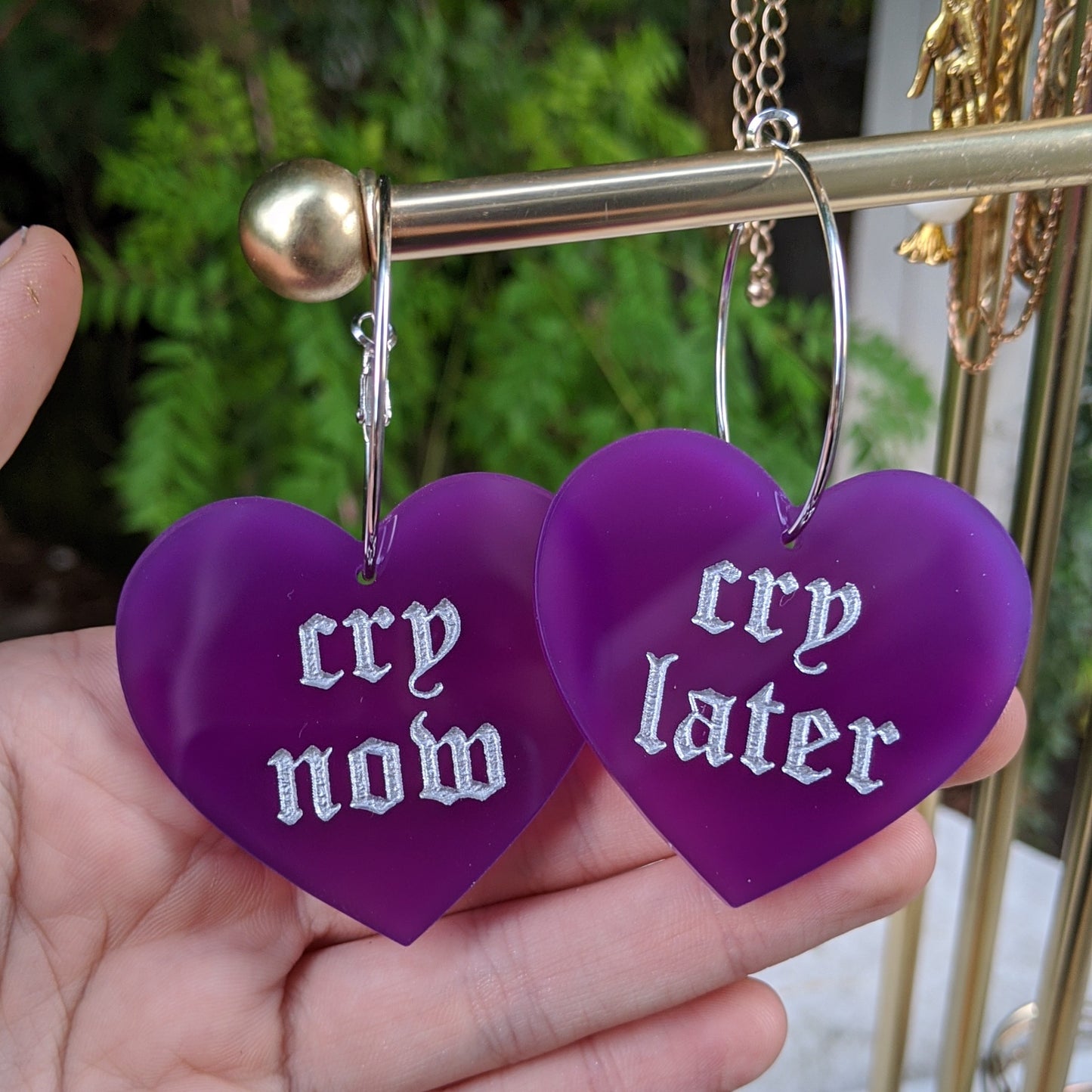 Cry Now Cry Later Heart Hoops - Colors