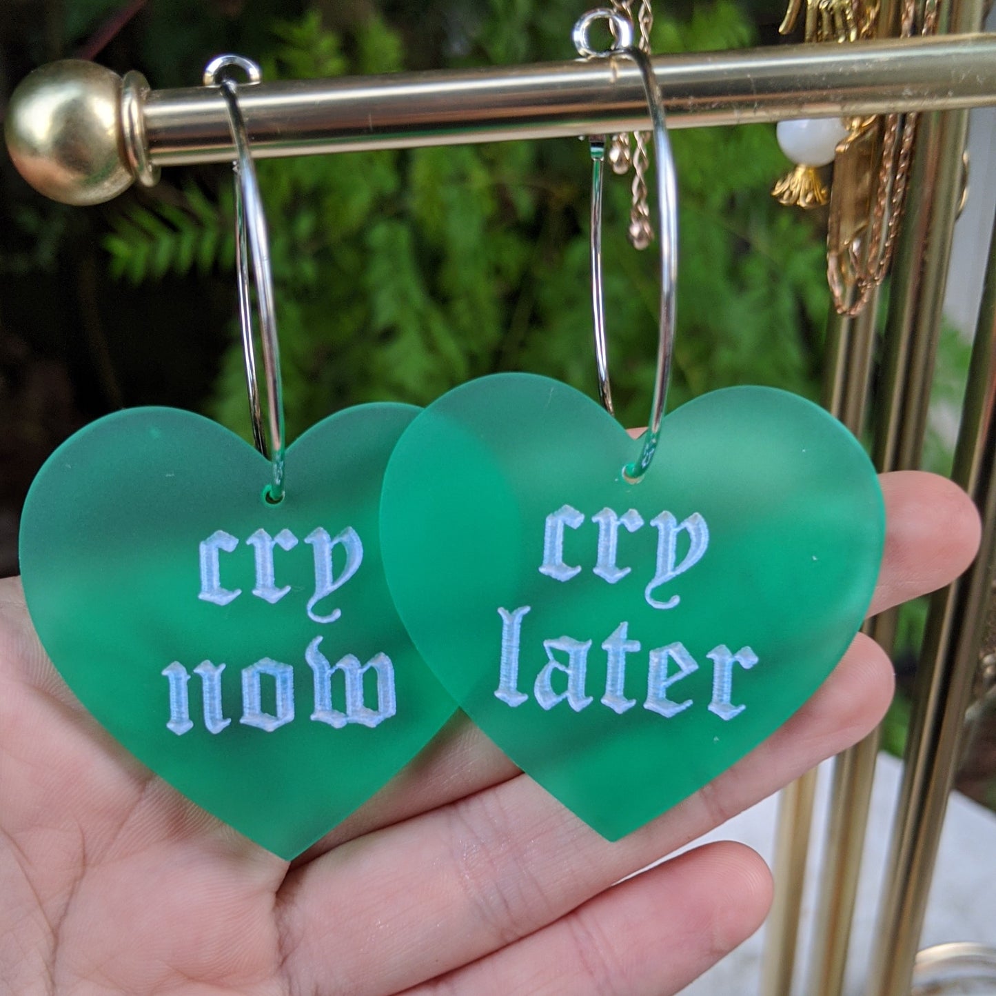 Cry Now Cry Later Heart Hoops - Colors