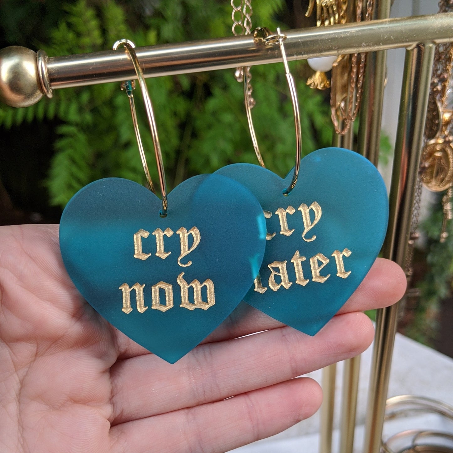 Cry Now Cry Later Heart Hoops - Colors