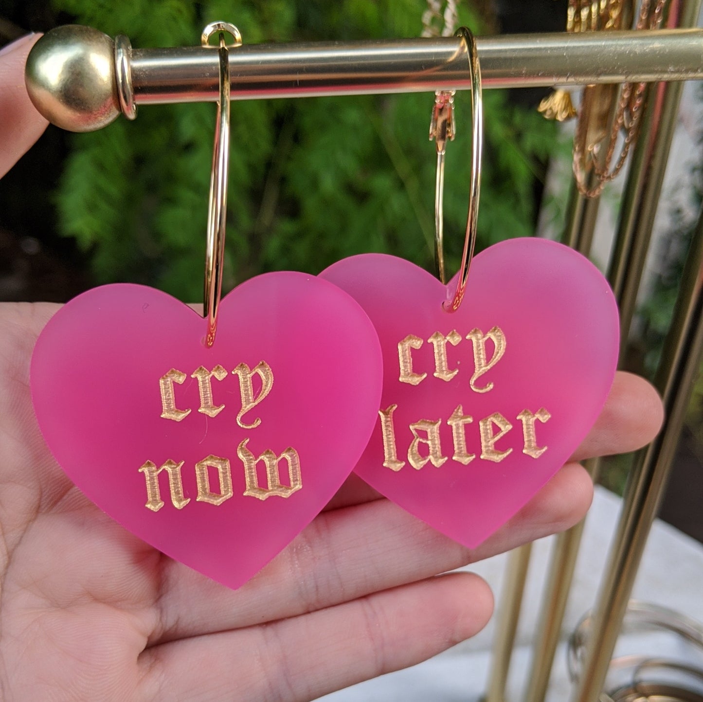 Cry Now Cry Later Heart Hoops - Colors
