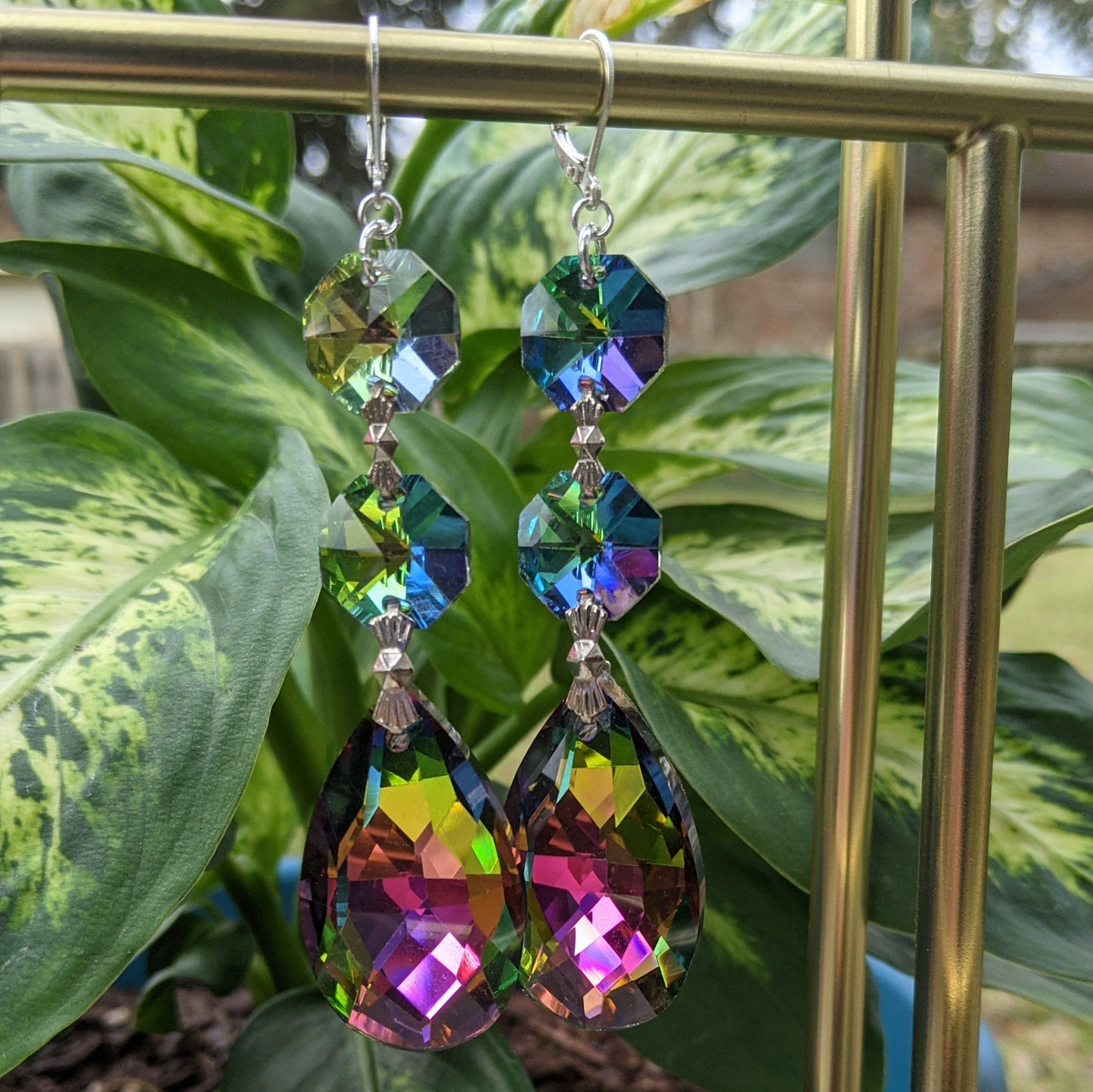 Vintage Volcano Glass Crystal Teardrop Earrings