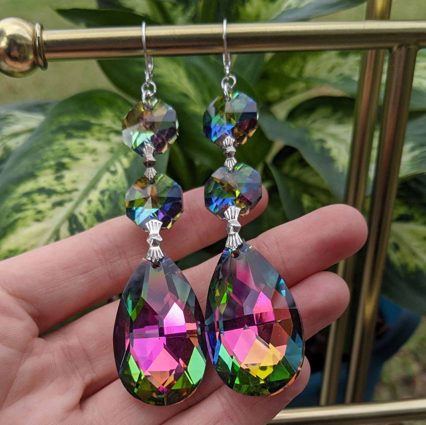 Vintage Volcano Glass Crystal Teardrop Earrings