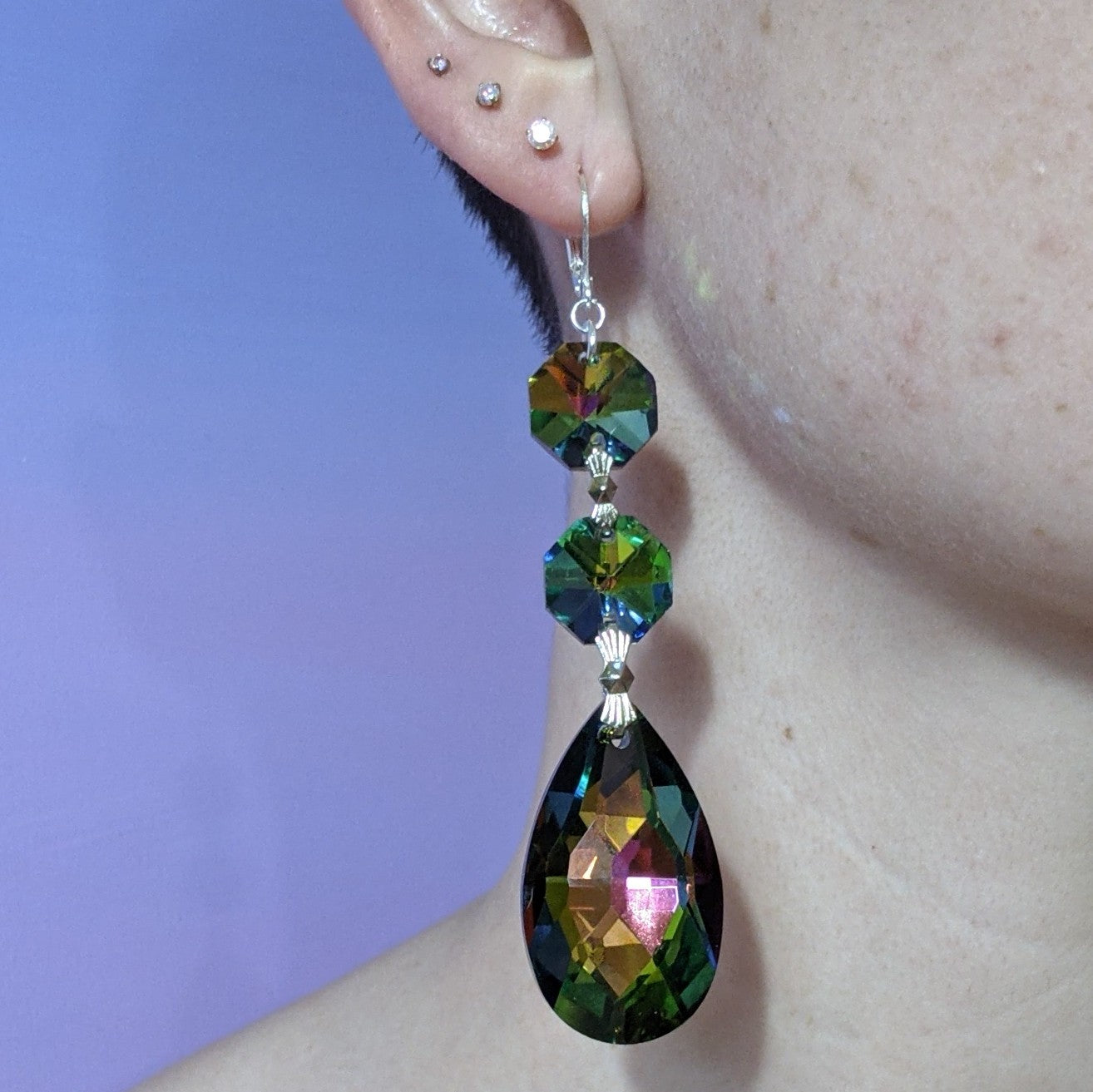 Vintage Volcano Glass Crystal Teardrop Earrings