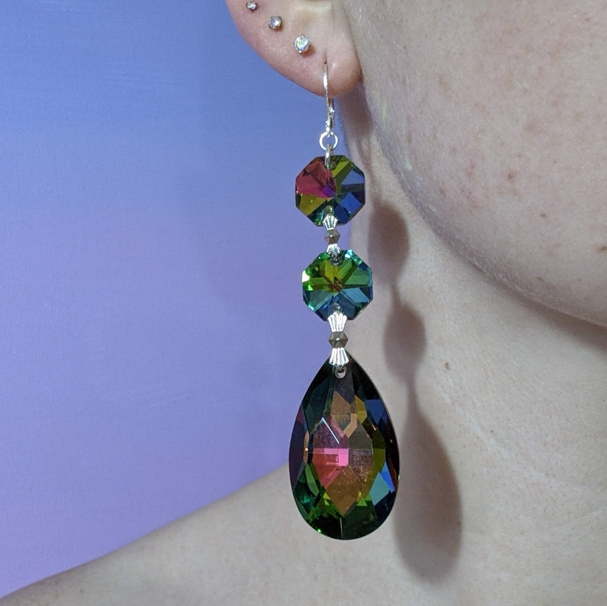 Vintage Volcano Glass Crystal Teardrop Earrings