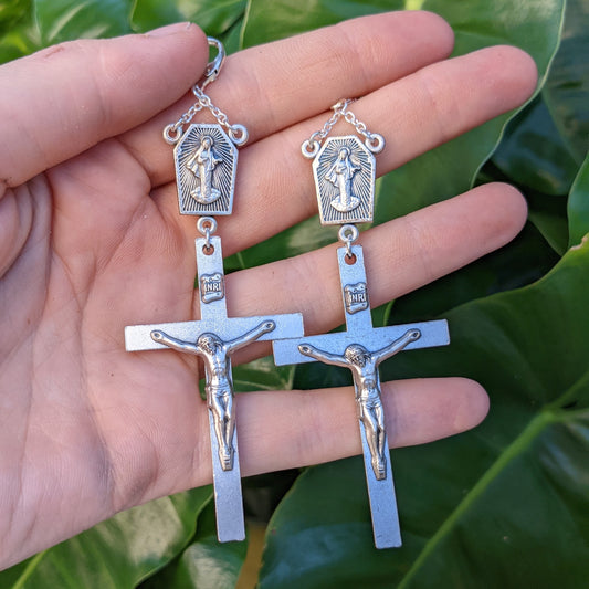 Please Notify a Priest Rosary Pair - Silver