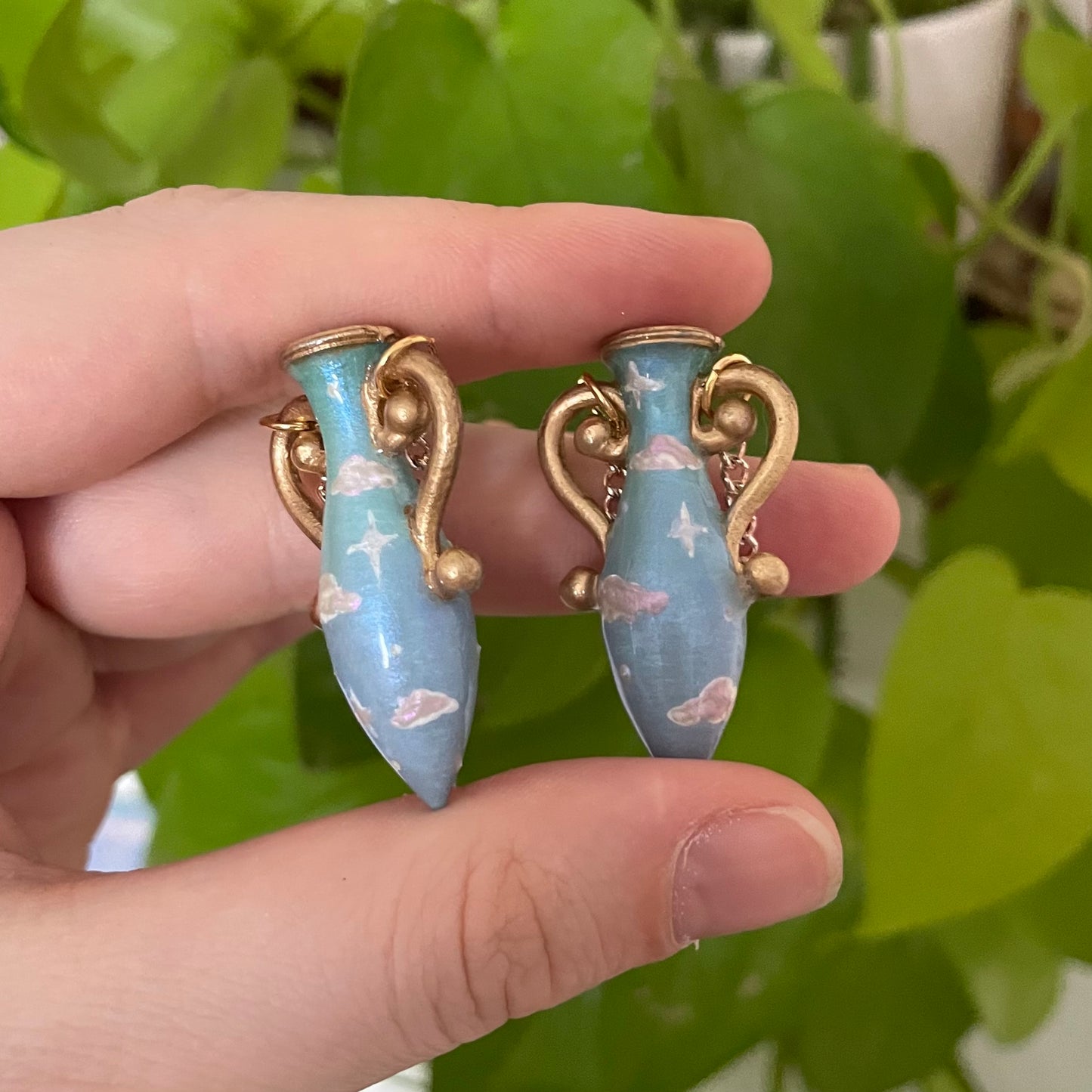 Blue Purple Gold Small Vase Earrings
