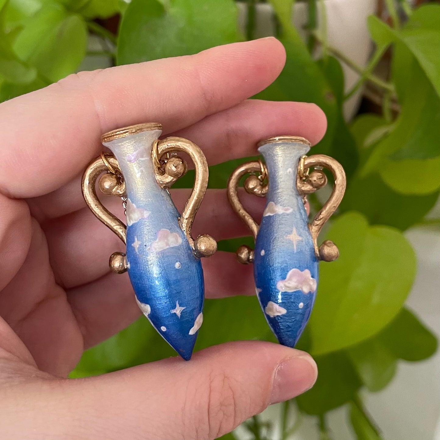 Blue Gold Large Vase Earrings