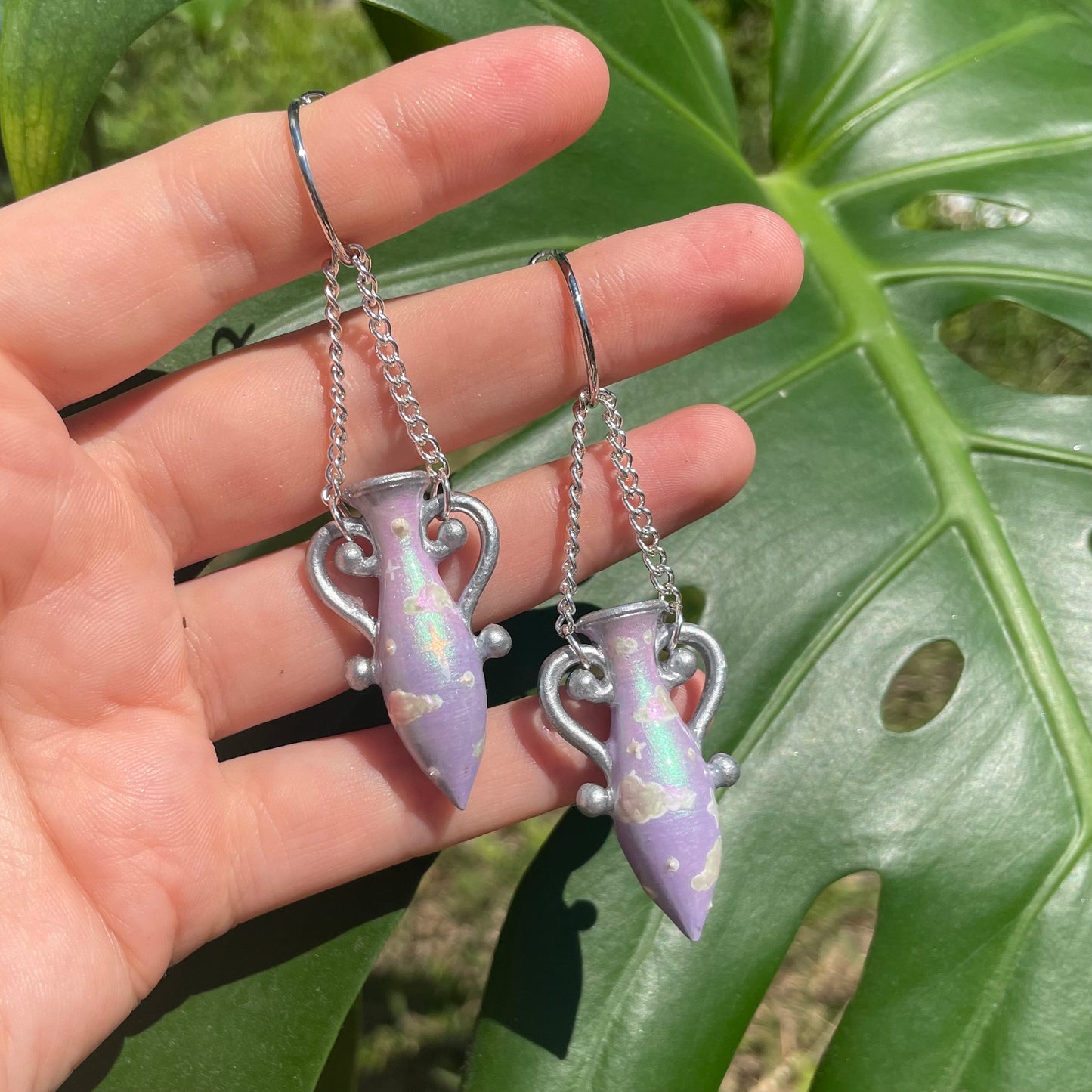 Purple Silver Small Vase Earrings