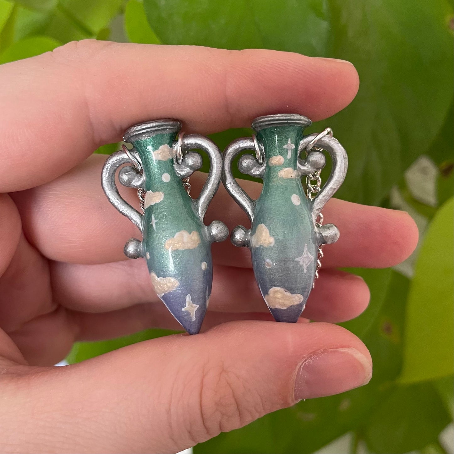 Green Blue Silver Small Vase Earrings