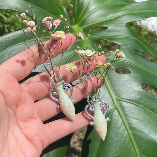 Green Yellow Silver Small Vase Earrings