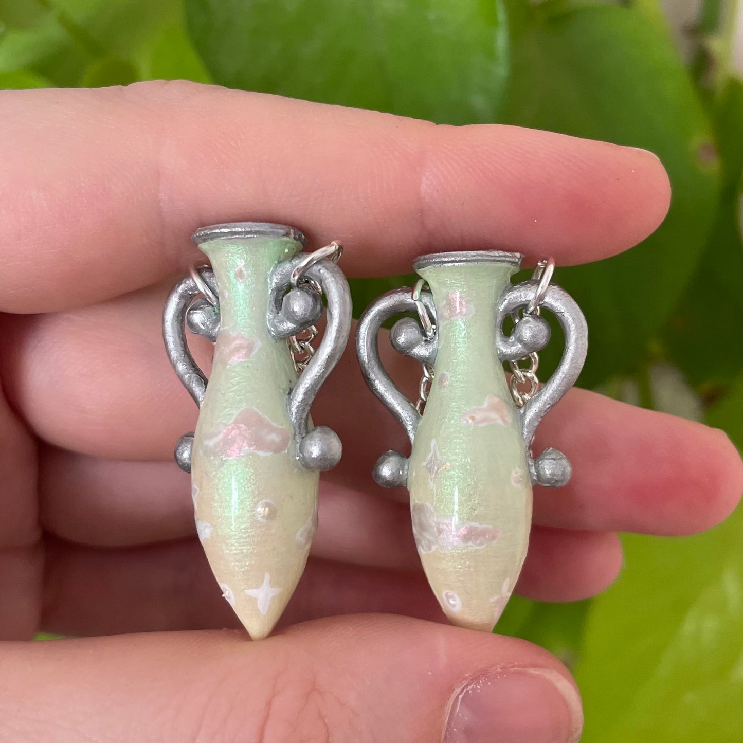 Green Yellow Silver Small Vase Earrings