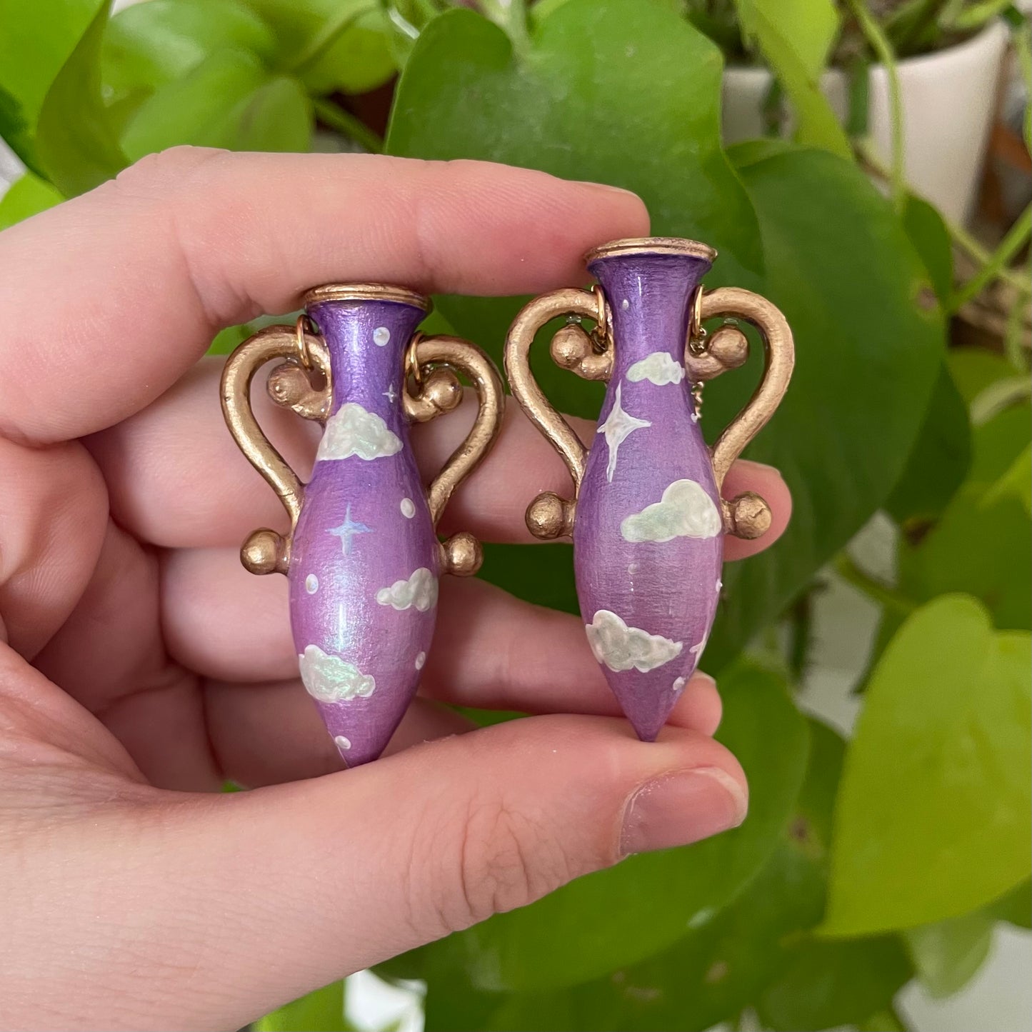 Purple Gold Large Vase Earrings