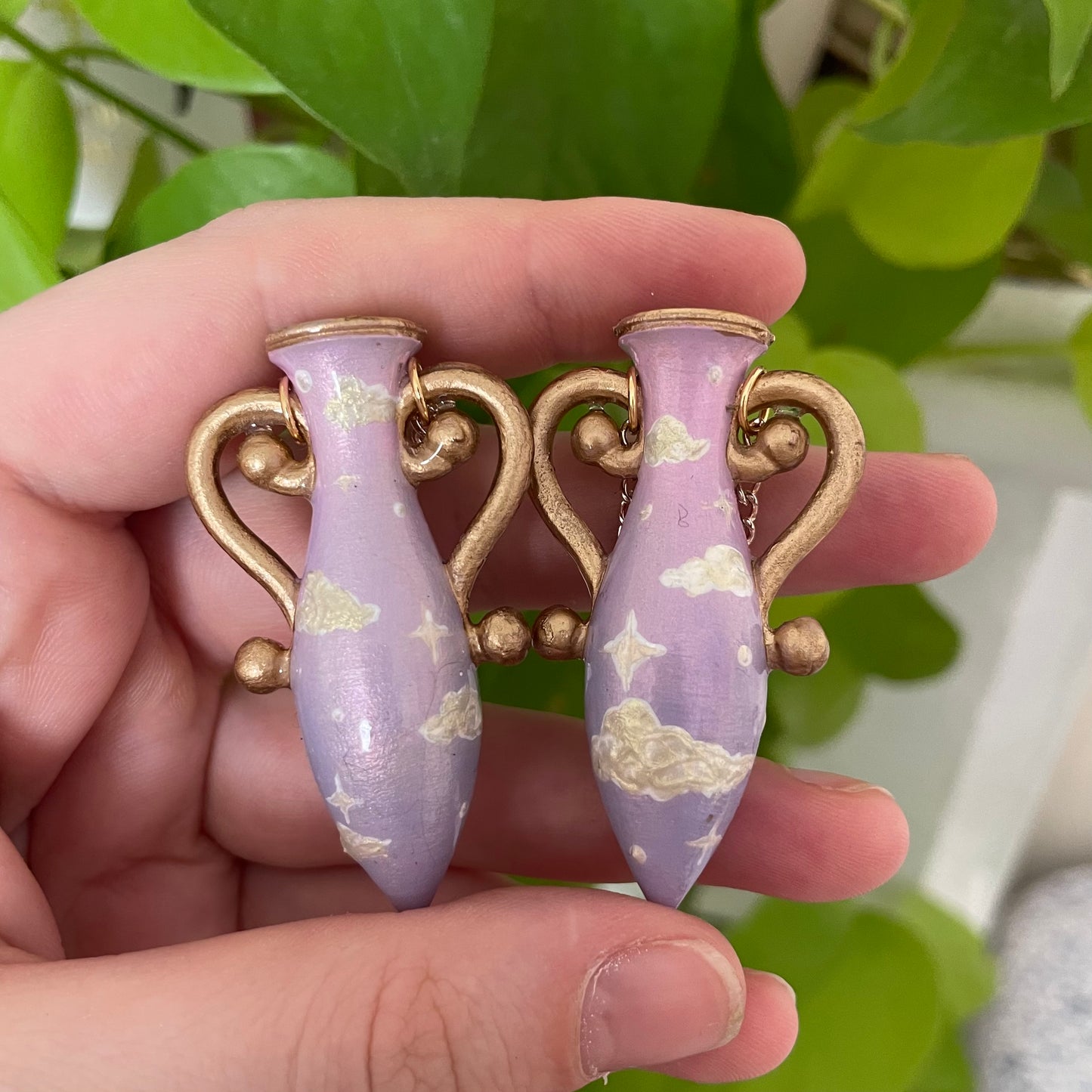 Pink Purple Gold Large Vase Earrings