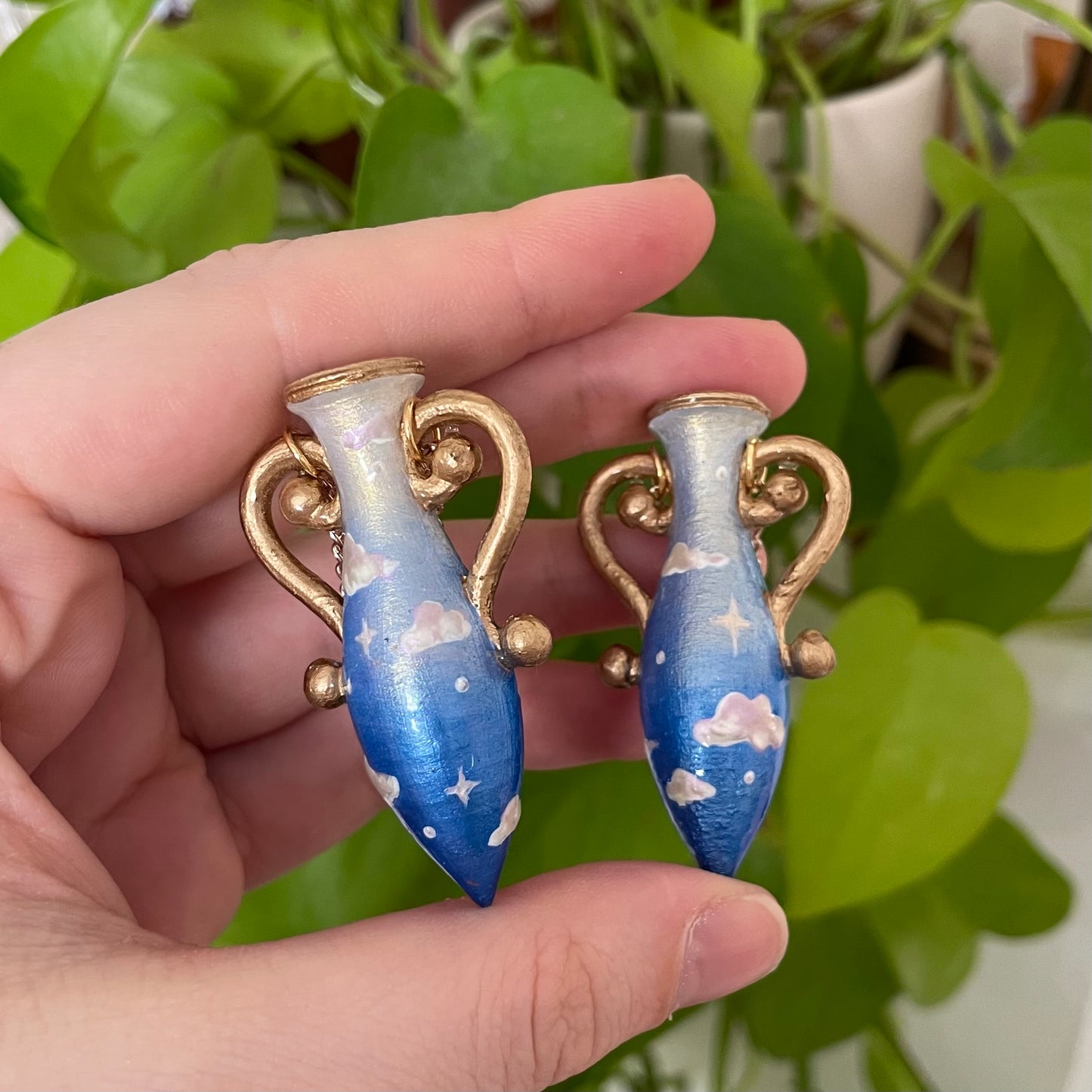 Blue Gold Large Vase Earrings