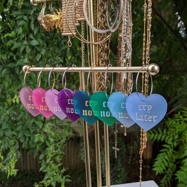 Cry Now Cry Later Heart Hoops - Colors