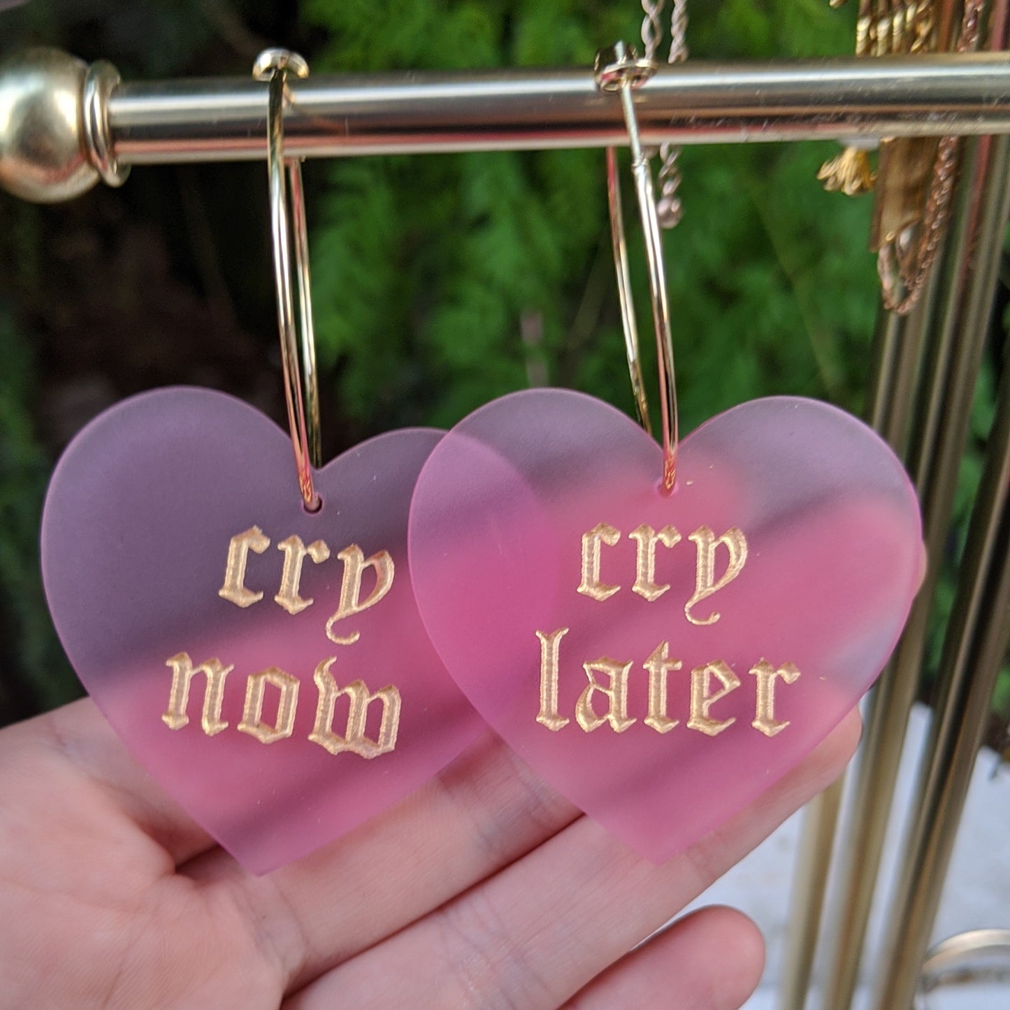 Cry Now Cry Later Heart Hoops - Colors