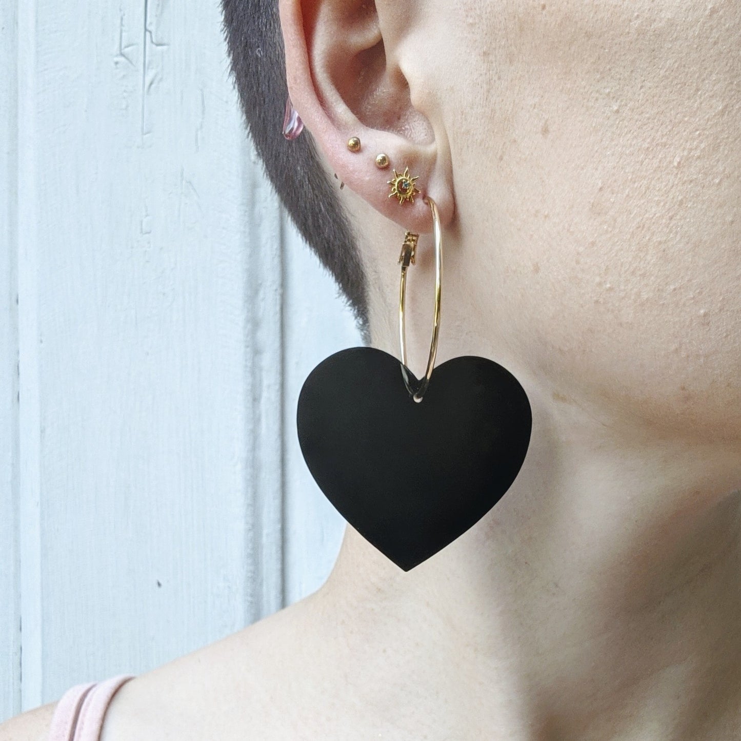 Cry Now Cry Later Heart Hoops - Black