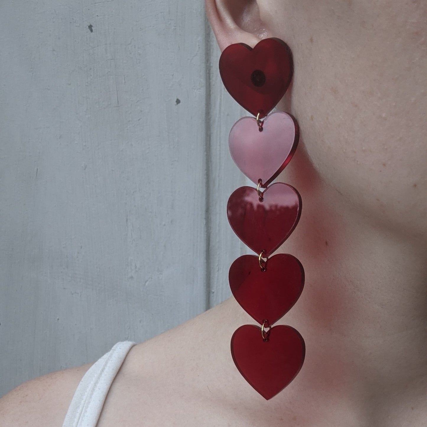 Red 5 Tiered Heart Earrings
