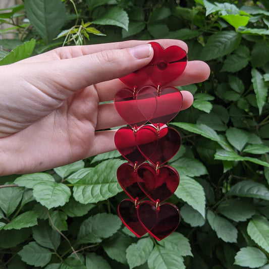 Red 5 Tiered Heart Earrings