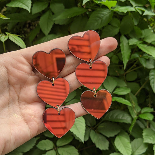 Iridescent Black 3 Tiered Heart Earrings