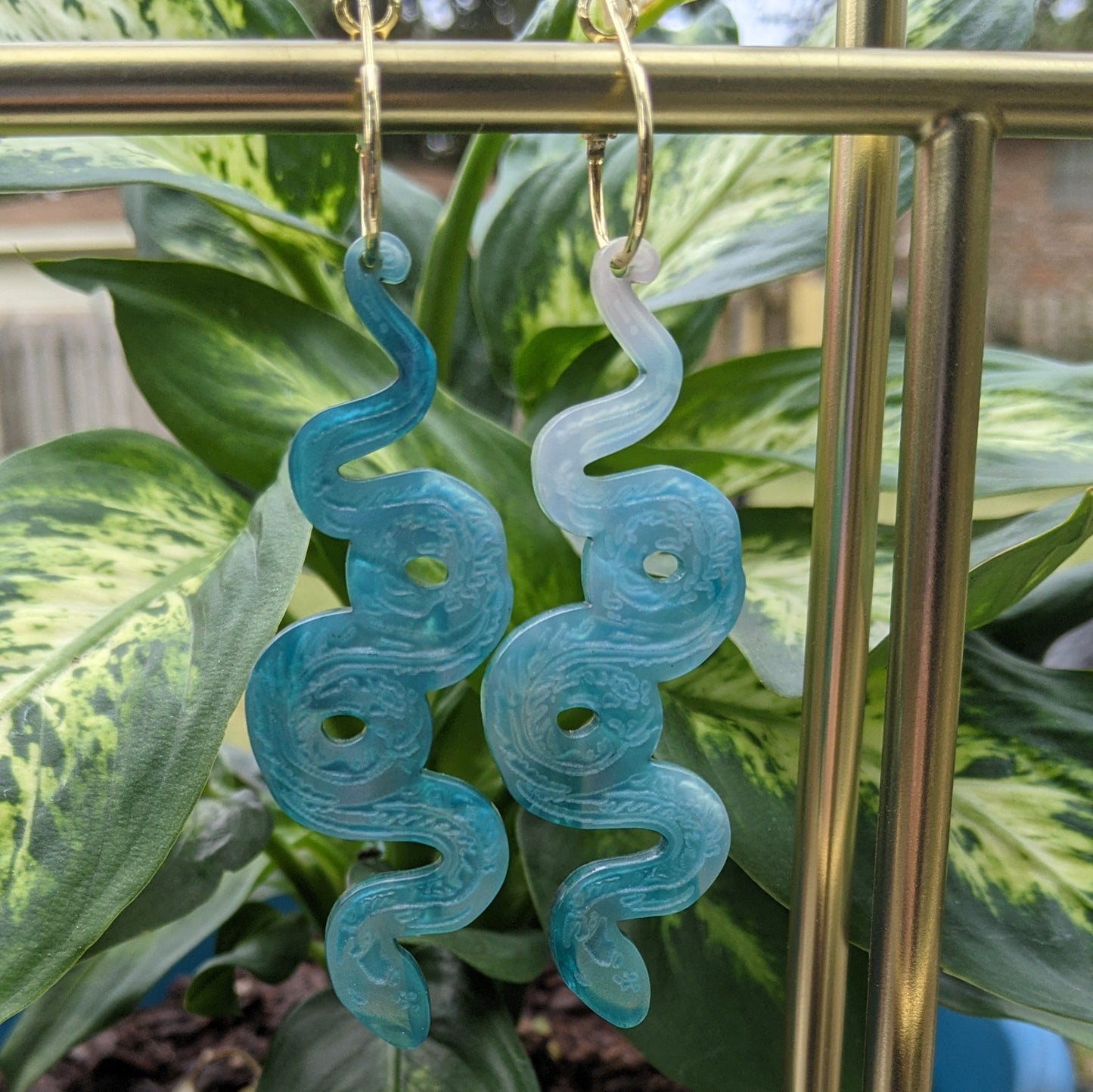 Iridescent Green Snake Hoops