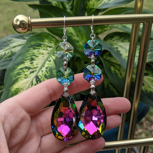 Vintage Volcano Glass Crystal Teardrop Earrings