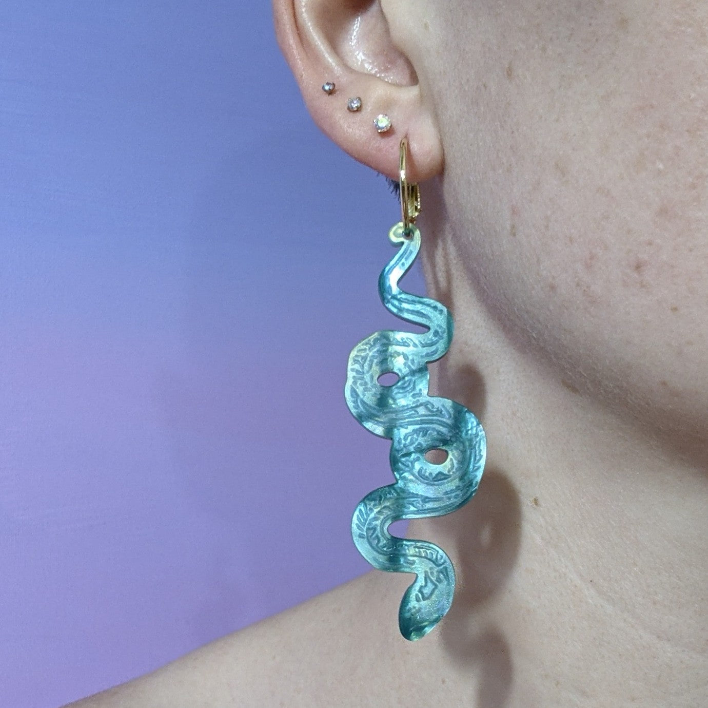 Iridescent Green Snake Hoops