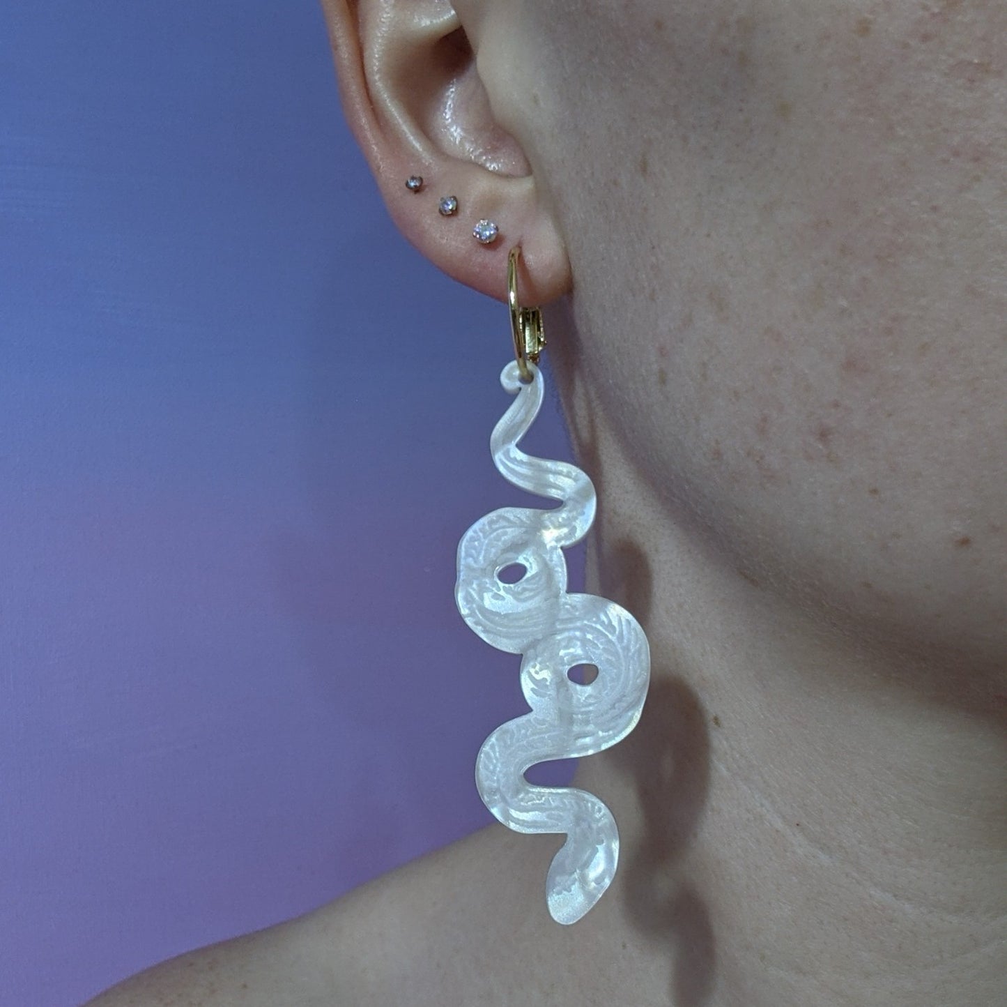 Opalescent White Snake Hoops