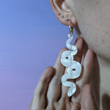Opalescent White Snake Hoops