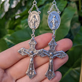 Queen Without Sin Rosary Pair - Silver