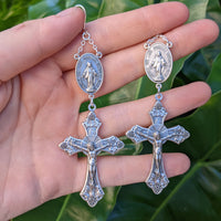 Queen Without Sin Rosary Pair - Silver