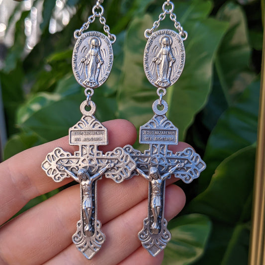 Jesus of Nazareth Rosary Pair - Silver