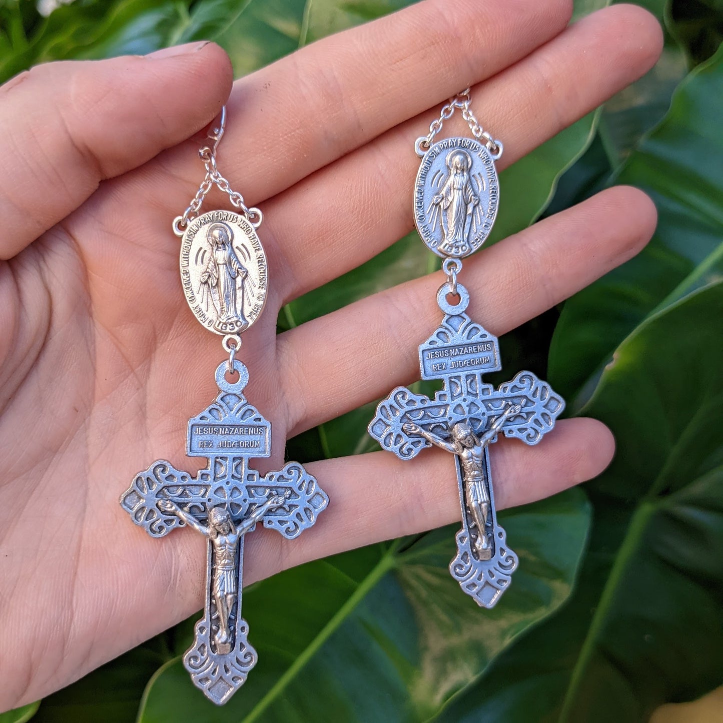 Jesus of Nazareth Rosary Pair - Silver