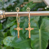 St Benedict's Crucifix Extra Small Hoop Earring - Gold - Single