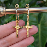 St Benedict's Crucifix Extra Small Hoop Earring - Gold - Single