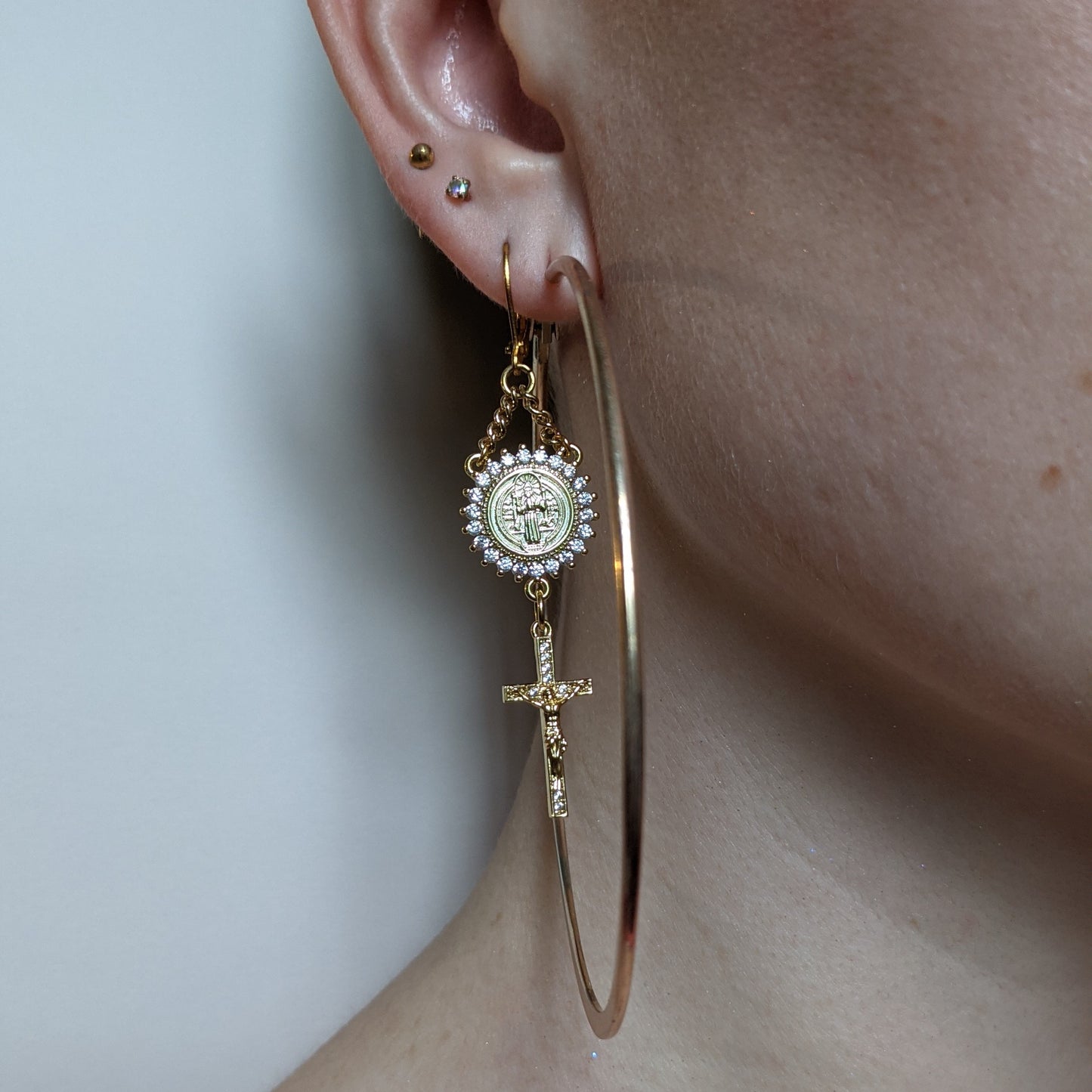 Micro Pave Solid Rosary Pair - Gold
