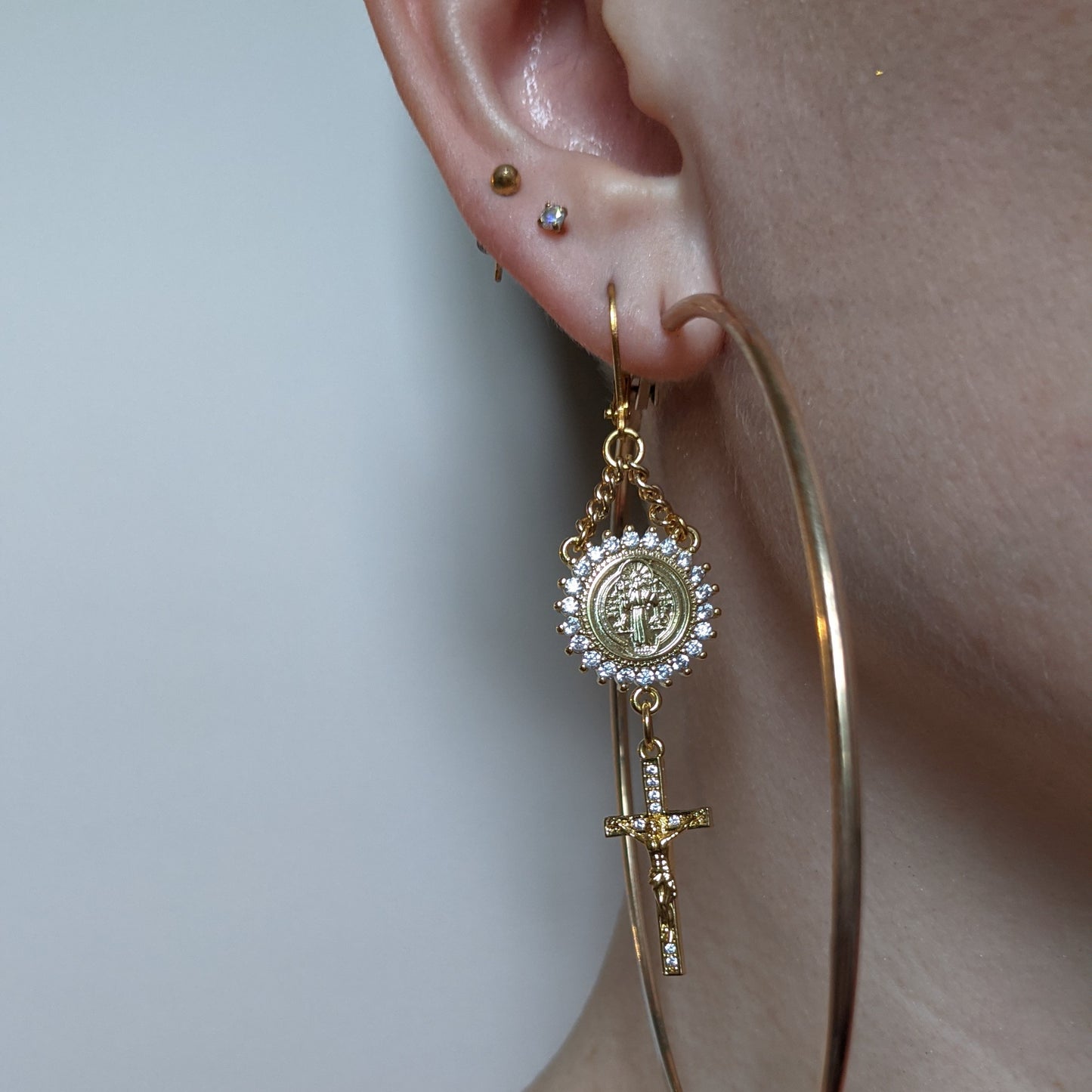 Micro Pave Solid Rosary Pair - Gold