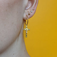St Benedict's Crucifix Extra Small Hoop Earring - Gold - Single