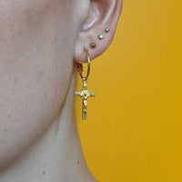 St Benedict's Crucifix Extra Small Hoop Earring - Gold - Single